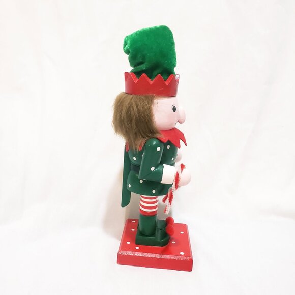Elf Nutcracker Polka Dot Green Red Christmas 9.5" Figurine Wooden 2015 - Picture 2 of 6
